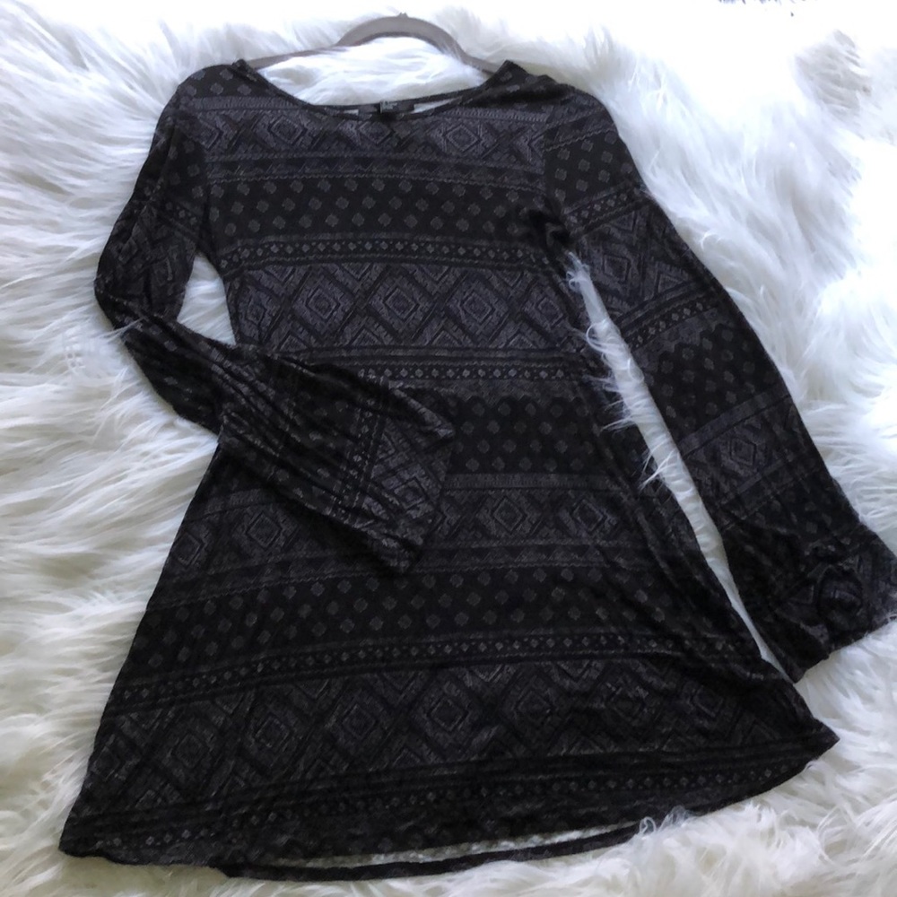 Black Long Sleeve Skater Dress